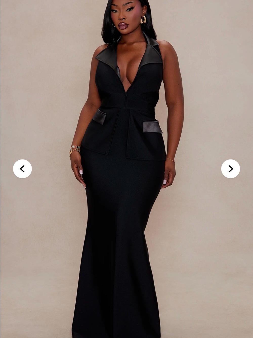Fashion Nova Black Halter Peplum Mermaid Maxi Dress
